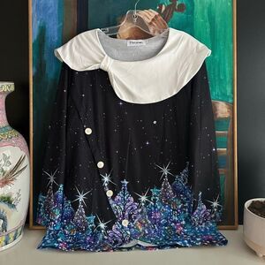 Elegant Black and White Blouse with Starry Night Design Xl